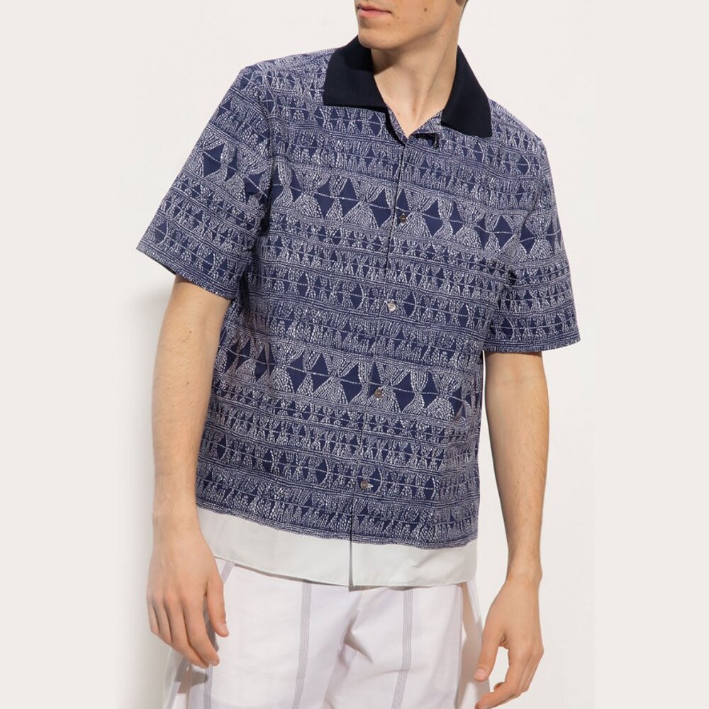 SALVATORE FERRAGAMO Men's Cotton Fondo Giotto Blue Shirt - Size XL